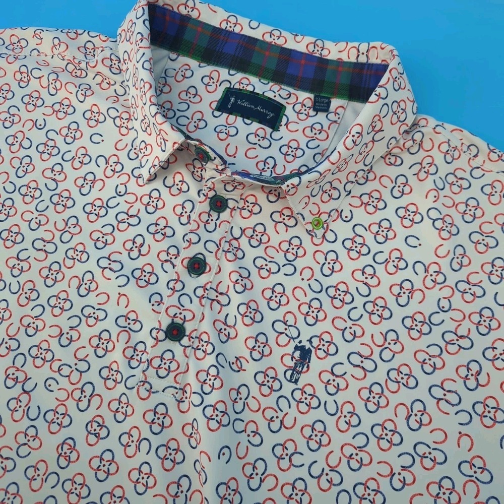 William Murray Golf Polo Shirt Mens XL White Horseshoe Print Performance Stretch